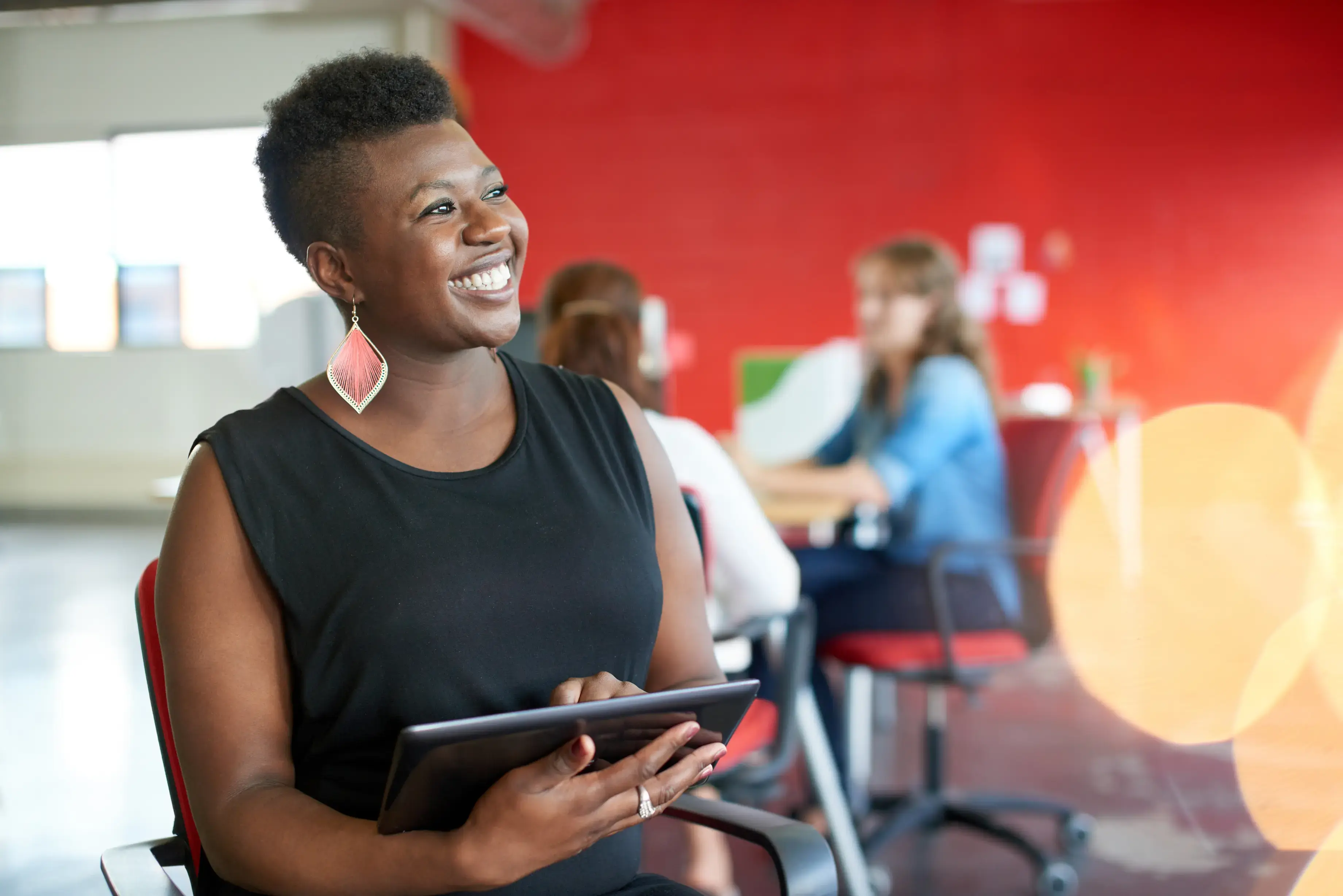 A woman on a tablet device 